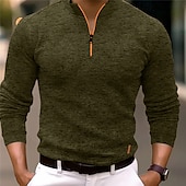 cheap Zip Polo Shirt-Men&#039;s Polo Shirt Quarter Zip Polo Sports &amp; Outdoor Casual Daily Standing Collar Quarter Zip Long Sleeve Fashion Basic Solid Color Pocket Spring &amp;  Fall Regular Fit Black Navy Blue Ocean Blue Orange