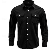 economico camicia da uomo con bottoni-Per uomo Camicia Camicia estiva Camicia con bottoni Camicia di velluto a coste Nero Bianco Blu marino Manica lunga Liscio Collo ripiegabile Informale Giornaliero Bottone giù Abbigliamento Di tendenza