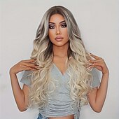 baratos Perucas Sintéticas sem Touca-peruca sintética ombre onda profunda elegante para mulheres toque natural durável confortável rosa rede cap transforme seu visual instantaneamente