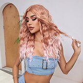 economico Parrucche trendy sintetiche-Parrucche sintetiche Uniformi Costumi di carriera Da principessa Riccio Profondo riccio Parte di mezzo Taglio scalato Con frangia A macchina Parrucca 26 pollici Oro rosa Capelli sintetici Per donna