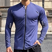economico T-shirt e Canottiere da Corsa-Per uomo Maglia Atletica Maglia da palestra Camicia fitness Camicia a compressione imbottita Zip intera Manica lunga Maglietta / Maglia Informale Athleisure Autunno Traspirante Asciugatura rapida