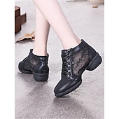 abordables Chaussures de danses latines-chaussures de danse à lacets argentées pour femmes avec empiècements floraux en maille et semelle souple, idéales pour la danse de salon, latine et jazz