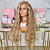 voordelige Pruiken van echt haar, met kanten voorzijde-Onverwerkt maagd haar 4x13 Sluiting Pruik Middelste stuk Braziliaans haar Golvend Blond Meerkleurig Pruik 130% 150% Haardichtheid Glad Haar met highlights / balayage Natuurlijke haarlijn Voor Dames