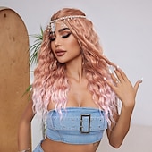economico Parrucche trendy sintetiche-Parrucche sintetiche Uniformi Costumi di carriera Da principessa Riccio Profondo riccio Parte di mezzo Taglio scalato Con frangia A macchina Parrucca 26 pollici Oro rosa Capelli sintetici Per donna