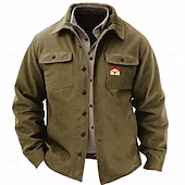 olcso férfi ing kabát-Férfi Tehenészfiú Kordbársony Ing Ingkabát Overshirt Hosszú ujj Szüret Törzsi Hétköznapi Ősz &amp; tél Galléros ingek Begombol 3D nyomtatás 2 zseb 1db Katonai zöld Sötétkék Barna