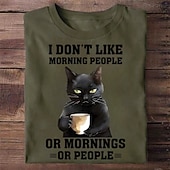 Mens Funny Cat Graphic T-Shirt Short Sleeve I Don't Like Morning People Or Mornings Or People Introvert Humor Tee 9
