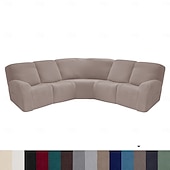 abordables Silla reclinable y con alas-Fundas para sofá reclinable seccional en forma de L, fundas para sofá de esquina, fundas elásticas de terciopelo para sofá reclinable, lavables (el sofá de esquina de 5 plazas incluye 4 fundas para