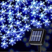 baratos Luzes solares de corda-Luzes de corda de fada à prova d&#039;água de floco de neve de natal com led solar 30/50/100 led 8 modos de iluminação para áreas externas quintal jardim feriado jardim casamento festa de ano novo