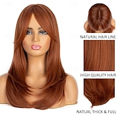 cheap Synthetic Trendy Wigs-Megan Fox Inspired Wigs Auburn Wigs for Women Layered Wig with Bangs Long Straight Hair Wig Copper Brown Wigs Natural Synthetic Hair Heat Resistant Wigs for Daily Party Cosplay Use