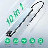 お買い得  USBハブ-10 in 1 USB ハブ、HD 4K@30Hz、USB3.0、USB2.0、Type-C 2.0、RJ45 イーサネット、100W PD 充電、SD TF カード スロット、ドッキング ステーション