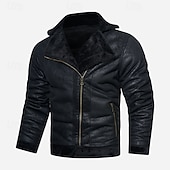 preiswerte Kunstlederjacke-Herren Lederjacke Kunstlederjacke Fleecejacke Motorrad Jacke Vintage Lederjacke Täglich Urlaub Windundurchlässig warm halten Tasche Herbst Winter Glatt Modisch Klassisch Kargen Standard Kunstleder