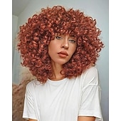 abordables Perruques Synthétiques Sans Bonnet-perruques afro bouclées avec frange pour femmes noires perruque synthétique bouclée crépue résistante à la chaleur pour une fête quotidienne