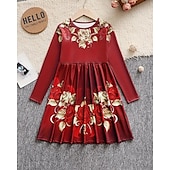 cheap 3D Flower Dress-Easter Girls&#039; 3D Rose Graphic Dress Long Sleeve Summer Spring Vacation Daily Holiday Princess Beautiful Sweet Kids 4-12 Years Casual Dress A Line Dress Knee-length Regular Fit