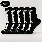 voordelige heren sokken-Voor heren 5 paar Multi-pakketten Sokken Crew Sokken Casual sokken Zwart Kleur Halloween Doodskoppen Sport &amp; Outdoor Dagelijks Vakantie Standaard Medium Herfst winter Modieus Casual