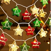 abordables Luces de cadena de vacaciones-Guirnalda de luces LED de Navidad con forma de estrella, 1,5 m, 10 ledes, funciona con pilas, para árbol de Navidad, bolas redondas, para Navidad, Año Nuevo, bodas, fiestas, hogar, ventana, jardín,