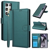 Недорогие Чехлы для Samsung-телефон Кейс для Назначение SSamsung Galaxy S24 S23 S22 S21 Ultra Plus А55 А35 А25 А15 5Г S20 FE S25 Ультра Кошелек для карт Полная защита тела с ремешком на запястье Откидная подножка Ретро