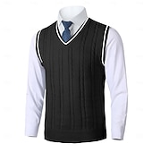 preiswerte Herrenpullover-Herren Pullunder Pullover Kleid Pullover Strickpullover Gerippt Gedrehtes Stricken Standard Strick Glatt V Ausschnitt warm halten Moderne zeitgenössische Freizeitskleidung Ausgehen Bekleidung Herbst