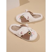 cheap Women&#039;s Slippers &amp; Flip-Flops-Women&#039;s Plush Cat Face Slippers – Cozy Furry Indoor Footwear with Cute Animal Design for Winter Comfort
