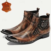 cheap Premium Leather Boots-Men&#039;s Premium Cowhide Leather Motorcycle Boots with Studded Design, Brown Gradient Finish, and Metallic Detailing – Perfect for Biker Style and Casual Outfits