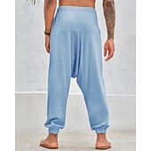preiswerte Heim-Herren Baumwollhosen Hose Hosen Sommerhosen Strandhose Haremshose Tasche Kordelzug Elastische Taille Glatt Komfort Atmungsaktiv Täglich Festtage Urlaub Hawaiianisch Boho Armeegrün Weiß
