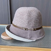 cheap Party Hats-Hats Polyester / Cotton Blend Bowler / Cloche Hat Bucket Hat Fedora Hat Valentine&#039;s Day Casual Holiday Ladies Day Elegant Simple Retro With Buttons Pure Color Headpiece Headwear