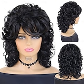 cheap Historical Wigs-Easy-Style Heatproof Synthetic Wig - Bob with Bangs Lush Curls Perfect for Daily Wear &amp; Special Occasions Natural Look