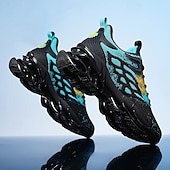 cheap Men's Running Shoes-Men's Blue Athletic Sneakers with Unique Hollow Sole Design, Breathable Knit Upper, and Flame Detail – Lightweight Running Shoes with Orange Accents
