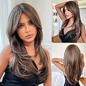 levne Syntetické trendy paruky-Syntetické paruky Uniformy Kariéra kostýmy Princeznovské Volný Rovné, bláznivé Střední část Vrstvený střih na stroji Paruka 22&quot; Černá / hnědá Umělé vlasy Dámské cosplay Párty Módní Tmavě hnědá