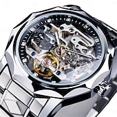 levne Mechanické hodinky-FORSINING Pánské mechanické hodinky luxusní velký ciferník venkovní obchodní duté skeleton automatické samo-navíjecí tourbillon luminiscenční nerezová ocel páskové hodinky
