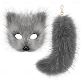 halpa Hiusten muotoilutarvikkeet-naamio ja häntäsetti cosplay naisille 10&quot; pitkähäntäinen karnevaaliasu