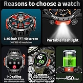 ieftine Ceasuri Smart-ceas inteligent ht22 ecran de 1,46 inchi apel bluetooth ip68 lanternă cu led rezistentă la apă baterie mare 100 sport gps pistă de fitness ceas inteligent