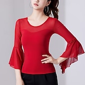 voordelige Latin danskleding-Latijnse dans Top Prints Pure Kleur Gesplitst Dames Prestatie Opleiding 3/4 mouw Hoog Polyester
