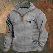 cheap Basic Sweatshirts-Men&#039;s Waffle Sweatshirt Sweatshirt Quarter Zip Sweatshirt Black White Navy Blue Khaki Dark Gray Half Zip Graphic Cow Print Patchwork Front Pocket Quarter Zip Daily Holiday Going out Polyester