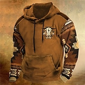 abordables sudaderas con capucha 3d para hombre-Hombre Estilo Bohemio Estampados Sudadera Sudaderas Sudadera Con Capucha Manga Larga Sudadera con capucha Con Capucha Ropa de calle Impresión 3D Diario Deportes Marrón Café Estampado Primavera &amp; Otoño