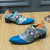 baratos Semi-formal-Sapatos oxford masculinos com salto alto e fivela psicodélica e biqueira de camurça – calçados formais estilo retrô para festas e eventos especiais
