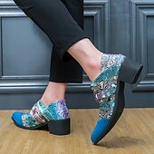 baratos Semi-formal-Sapatos oxford masculinos com salto alto e fivela psicodélica e biqueira de camurça – calçados formais estilo retrô para festas e eventos especiais