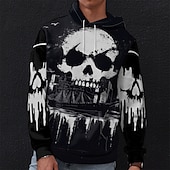 tanie Gotyk i czaszka-Męskie Graficzny Ciemny Bluza z Kapturem Z kapturem Bluzy Bluza z Kapturem Długi rękaw Bluza z kapturem Kaptur Urlop Druk 3D Urlop Sporty na świeżym powietrzu Wyjściowe Czarny Drukowanie Zima Wiosna
