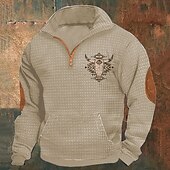 baratos Suéteres básicos-Homens Moletom Waffle Moletom Moletom com zíper Preto Branco Azul Marinha Cáqui Cinzento Escuro Meio Zíper Gráfico Vaca Imprimir Patchwork Bolso frontal Quarter Zip Diário Feriado Para Noite Poliéster