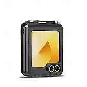 baratos Capa Samsung-telefone Capinha Para Samsung Galaxy Z Flip 7 Z Virar 6 Z Flip 5 Z Flip 4 Z Flip 3 Capa traseira com cordão com pulseira Slot para cartão TPU Metal Couro PU