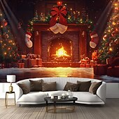 billige hengende juleteppe-juledekorasjoner hengende billedvev veggkunst jul hjort julenissen slede stor billedvev veggmaleri dekor fotografi bakteppe teppe gardin hjem soverom stue