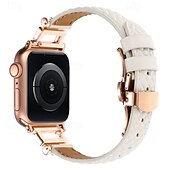 billiga Apple Watch-band-Läderband Kompatibel med Apple Watch klockband 38mm 40mm 41mm 42mm 44mm 45mm 49mm Elastisk Bling Diamond Fjärilsspänne Äkta Läder Strass Ersättningsurband för iwatch Ultra 2 Series 9 8 7 SE 6 5 4 3 2