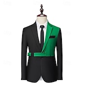 abordables Blazer-Veste blazer pour hommes mode soirée décontractée patchwork blanche/verte noire/blanche noire/verte ajustée à bouton simple