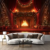 billige hengende juleteppe-juledekorasjoner hengende billedvev veggkunst jul hjort julenissen slede stor billedvev veggmaleri dekor fotografi bakteppe teppe gardin hjem soverom stue