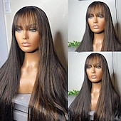 baratos Perucas de seda frontais de cabelo natural-Cabelo virgem não processado 13x4 Lace Front Peruca Com Franjas Cabelo Brasileiro Liso Multi Cores Peruca 130% 150% Densidade do Cabelo com o cabelo do bebê Cabelo com Luzes / Reflexos 100% Virgem