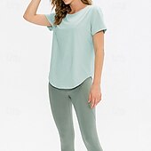 tanie Koszulki biegowe i topy-Damskie Běžecké tričko Krótki rękaw Tee Tshirt Codzienny Athleisure Solidne kolory Szybkie wysychanie Miękka Oddychający Trening w siłowni Chodzenie Jogging Odzież sportowa Odzież sportowa Morelowy