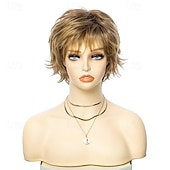 abordables perruque plus âgée-perruque synthétique coupe lutin droite perruque courte blonde cheveux synthétiques design à la mode pour femmes blond naturel doux