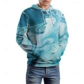 billiga 3D Mönster-Herr Grafisk Flödande Quick / Vätska Huvtröja Huvtröjor Tröja Huvtröja Långärmad Huvtröja Huva Semester 3D-tryck Semester Utomhussport Utekväll Blå Tryck Vinter Vår &amp; Höst Designer