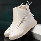 cheap Ankle Boots-Men&#039;s Red Faux Leather High-Top Boots with Side Zipper and Lace-Up Design – Stylish Casual Footwear for Fall and Winter