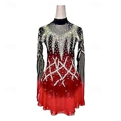 voordelige Schaatsjurken-Kunstschaatsjurk Dames Voor meisjes Schaatsen Jurken Zwart / rood Lapwerk Netstof Hoge Elasticiteit Opleiding Wedstrijd Kunstschaatskleding Klassiek Kristal / Bergkristal Lange mouw Schaatsen
