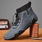 abordables Bottines-bottines décontractées en similicuir marron clair pour hommes avec détails cousus à la main, tige en tricot et lacets à bascule réglables - conception confortable et robuste pour l&#039;extérieur et le quotidien